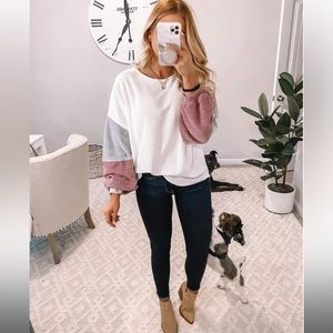 Reach Out Dark Mauve Colorblock Sleeve Sweater